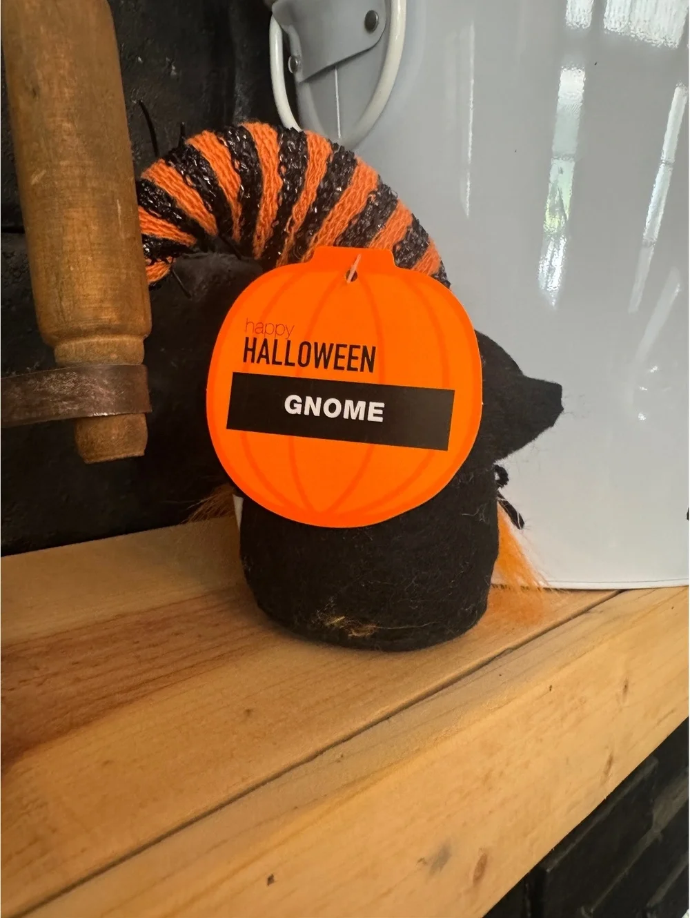 Halloween Witch Gnome Decoration with Orange and Black Striped Hat